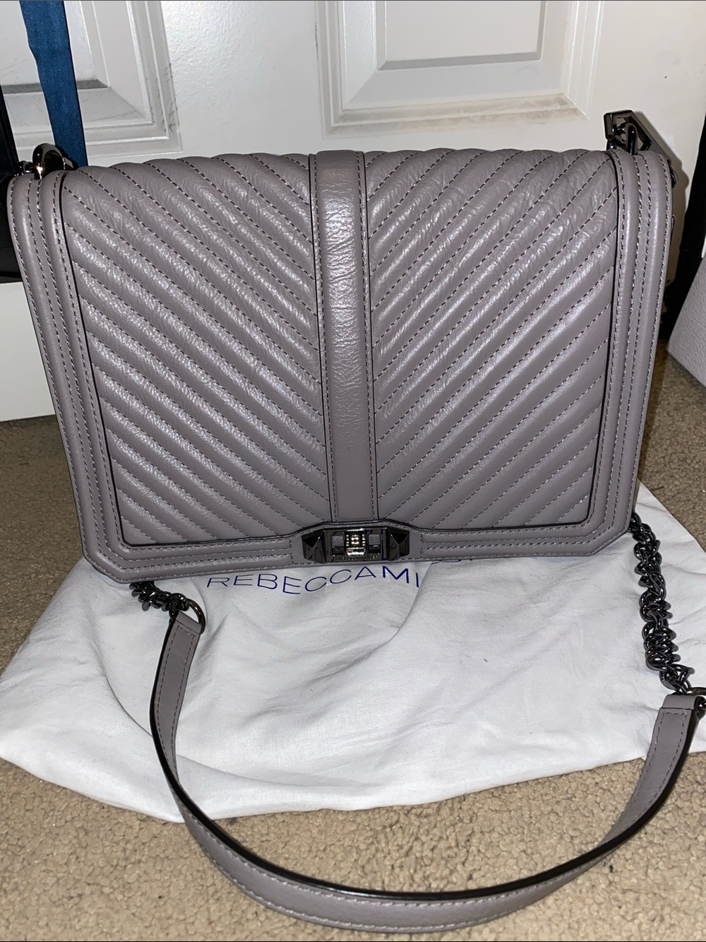 Rebecca Minkoff Quilted Chevron Crossbody in Light Gray